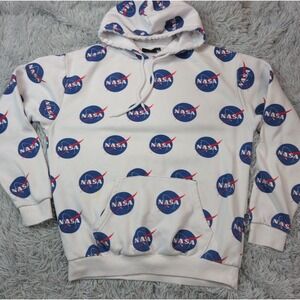 NASA Sweatshirt Mens M White Hoodie Pocket Chemistry Comfort Casual